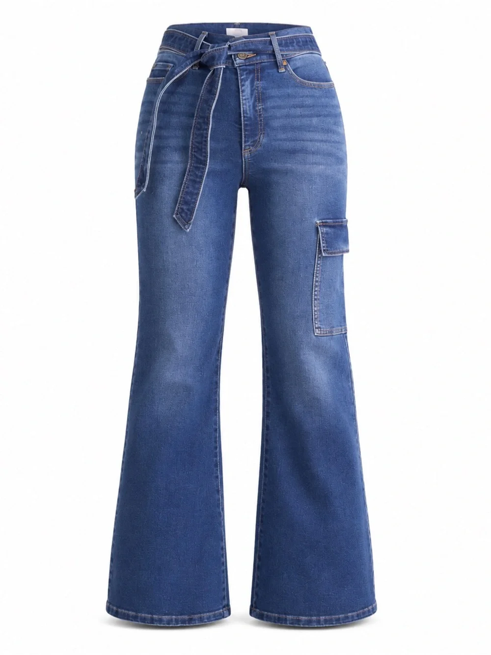 Sofia Jeans by Sofia Vergara Wide Leg Cargo Jeans Medium Wash Belted Size 16 NWT - Picture 1 of 14